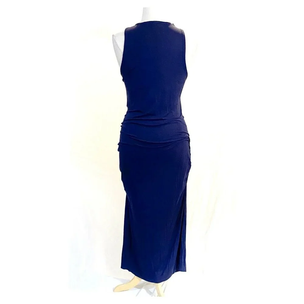 Venus Sleeveless Racerback Scoop Neck Ruched Oxford Blue Knit Maxi Dress Size 3X - Picture 4 of 7